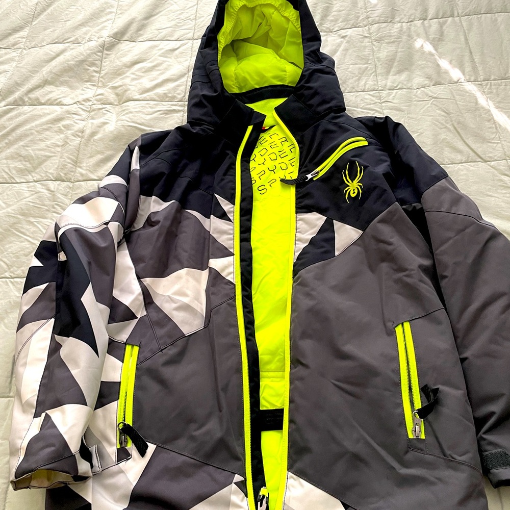 Spyder Kids Puffer Jacket in Black, Gray, Neon Yellow